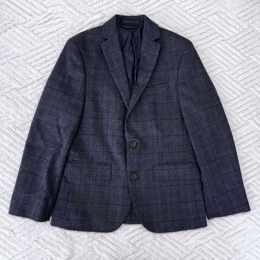 Lauren Ralph Lauren Boys Size 10 Regular Plaid Navy Wine Elbow Patch Sport Coat